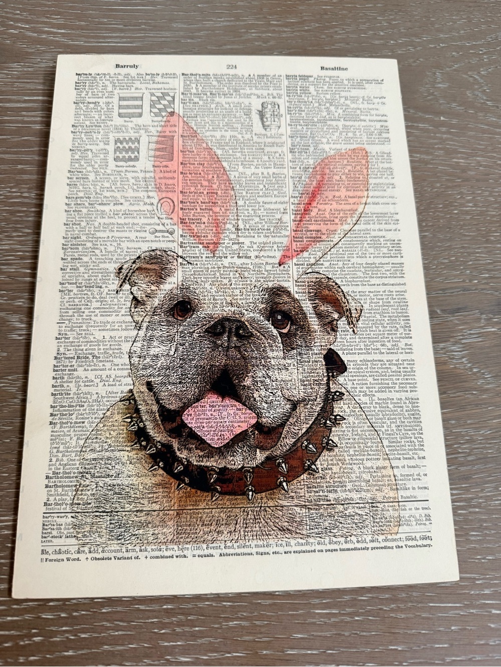 Vintage Dictionary Art Pug with Bunny Ears